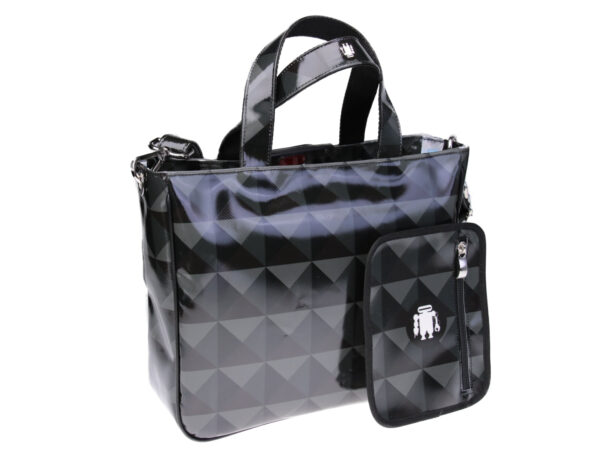 TOTE BAG DARK GREEN AND BLACK COLOURS GEOMETRIC FANTASY. MODEL GLAM MADE OF LORRY TARPAULIN. - Unique Pieces Paul Meccanico