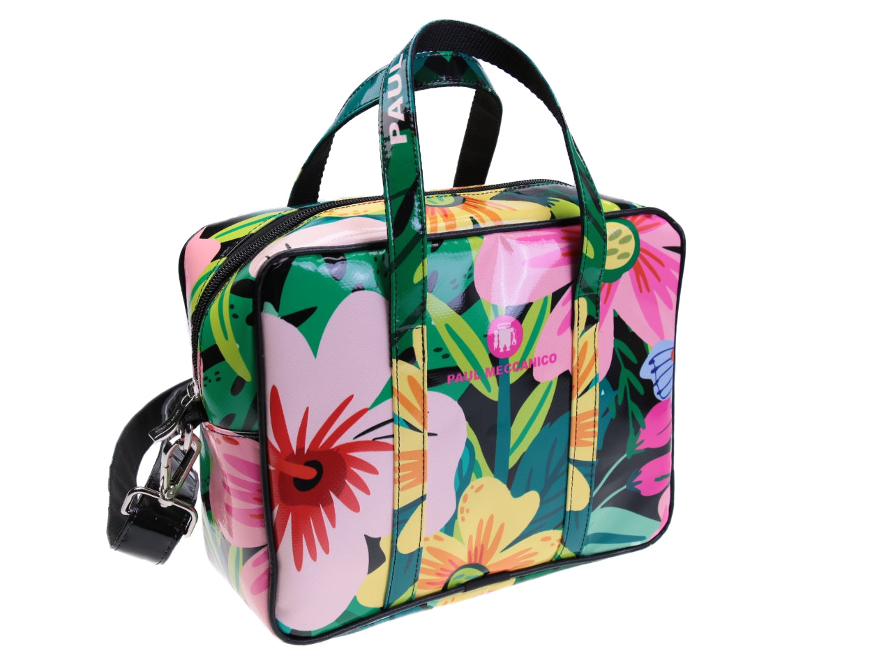 RECTANGULAR WOMEN'S BAG MULTICOLOR FLORAL FANTASY. MODEL PINCA MADE OF LORRY TARPAULIN. - Unique Pieces Paul Meccanico