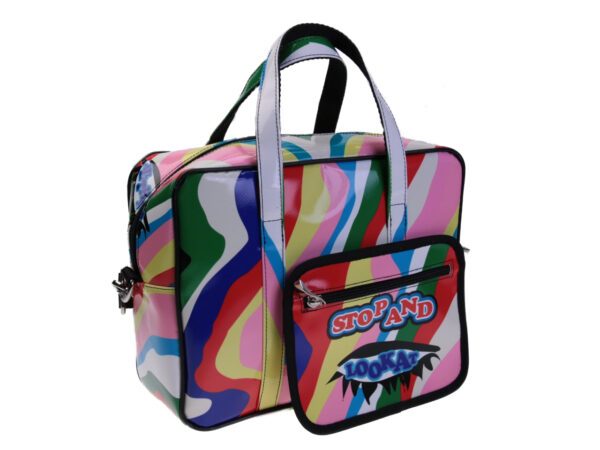 RECTANGULAR WOMEN'S BAG MULTICOLOR. MODEL PINCA MADE OF LORRY TARPAULIN. - Unique Pieces Paul Meccanico
