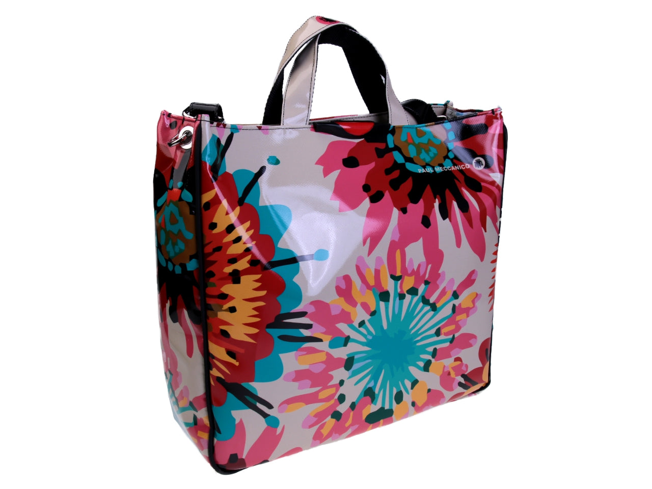 BEIGE MAXI TOTE BAG WITH FLORAL FANTASY. MODEL AIRSTONE MADE OF LORRY TARPAULIN. - Unique Pieces Paul Meccanico
