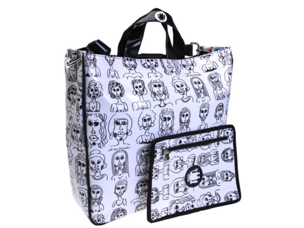 WHITE MAXI TOTE BAG "FACES". MODEL AIRSTONE MADE OF LORRY TARPAULIN. - Unique Pieces Paul Meccanico