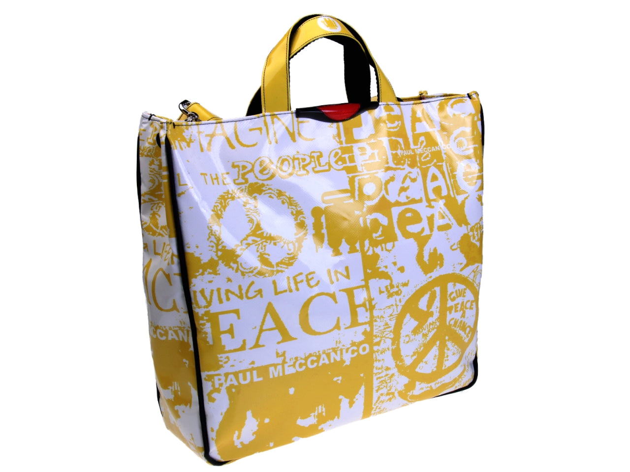 YELLOW AND WHITE MAXI TOTE BAG WITH MURALES FANTASY. MODEL AIRSTONE MADE OF LORRY TARPAULIN. - Unique Pieces Paul Meccanico