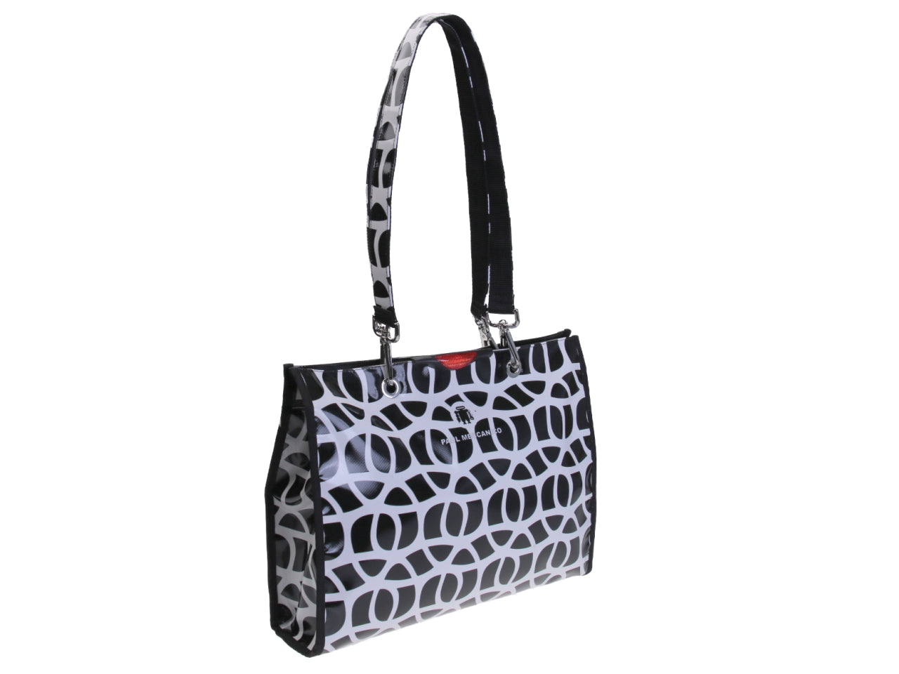 SHOPPER BAG BLACK AND WHITE WOVEN FANTASY. MODEL PEPE MADE OF LORRY TARPAULIN. - Unique Pieces Paul Meccanico