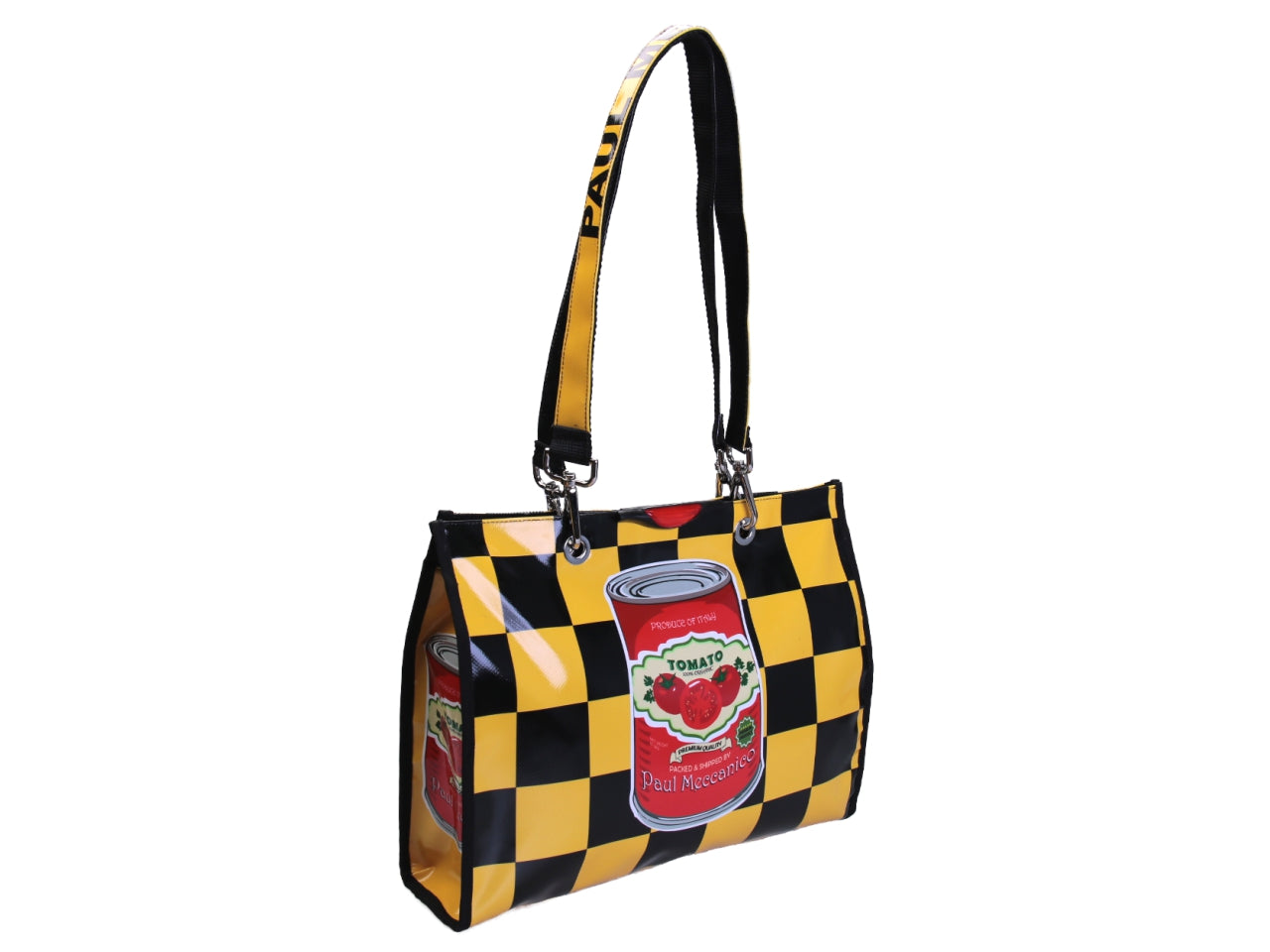 SHOPPER BAG YELLOW AND BLACK "TOMATO". MODEL PEPE MADE OF LORRY TARPAULIN. - Unique Pieces Paul Meccanico