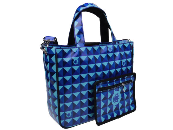 BLUE TOTE BAG GEOMETRIC FANTASY. MODEL GLAM MADE OF LORRY TARPAULIN. - Unique Pieces Paul Meccanico