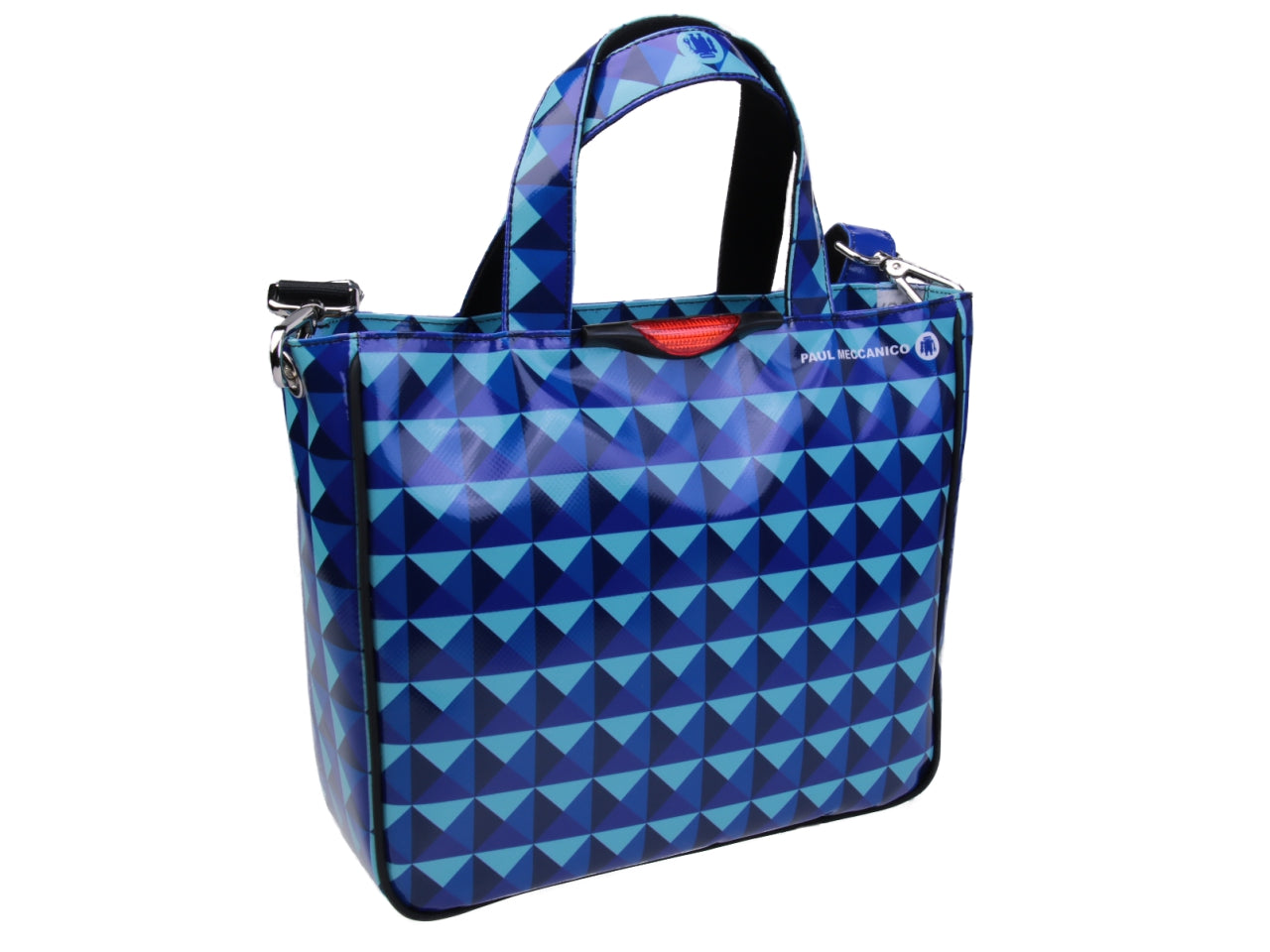 BLUE TOTE BAG GEOMETRIC FANTASY. MODEL GLAM MADE OF LORRY TARPAULIN. - Unique Pieces Paul Meccanico