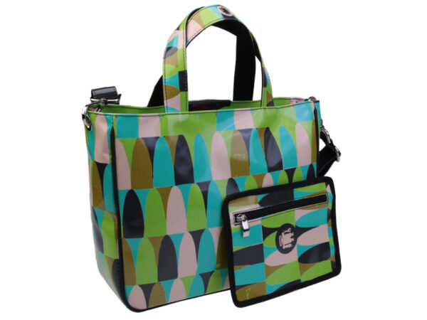 APPLE GREEN TOTE BAG GEOMETRIC FANTASY. MODEL GLAM MADE OF LORRY TARPAULIN. - Unique Pieces Paul Meccanico