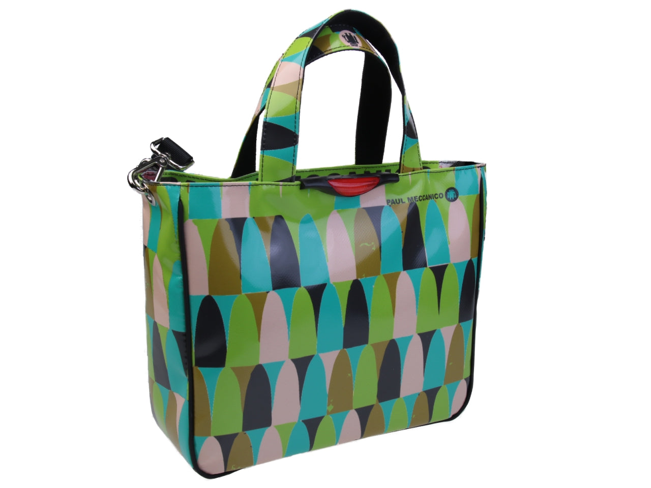 APPLE GREEN TOTE BAG GEOMETRIC FANTASY. MODEL GLAM MADE OF LORRY TARPAULIN. - Unique Pieces Paul Meccanico