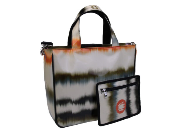 BEIGE TOTE BAG WITH SHADED FANTASY. MODEL GLAM MADE OF LORRY TARPAULIN. - Unique Pieces Paul Meccanico