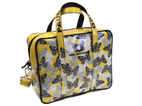 RECTANGULAR WOMEN'S BAG YELLOW "BUTTERFLIES". MODEL PINCA MADE OF LORRY TARPAULIN. - Unique Pieces Paul Meccanico