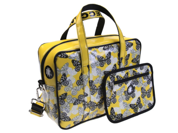 RECTANGULAR WOMEN'S BAG YELLOW "BUTTERFLIES". MODEL PINCA MADE OF LORRY TARPAULIN. - Unique Pieces Paul Meccanico