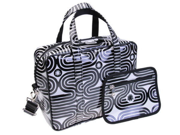 RECTANGULAR WOMEN'S BAG BLACK AND WHITE WOVEN FANTASY. MODEL PINCA MADE OF LORRY TARPAULIN. - Unique Pieces Paul Meccanico