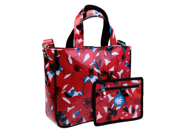 WHITE AND RED TOTE BAG FLORAL FANTASY. MODEL GLAM MADE OF LORRY TARPAULIN. - Unique Pieces Paul Meccanico