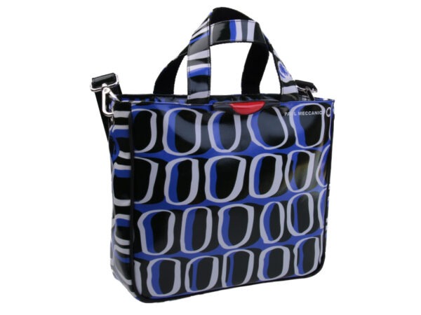 TOTE BAG BLUE, WHITE AND BLACK COLOURS WITH AFRO FANTASY. MODEL GLAM MADE OF LORRY TARPAULIN. - Unique Pieces Paul Meccanico