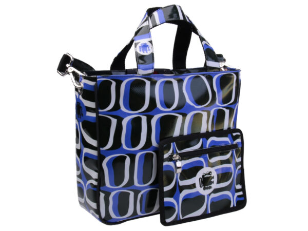 TOTE BAG BLUE, WHITE AND BLACK COLOURS WITH AFRO FANTASY. MODEL GLAM MADE OF LORRY TARPAULIN. - Unique Pieces Paul Meccanico