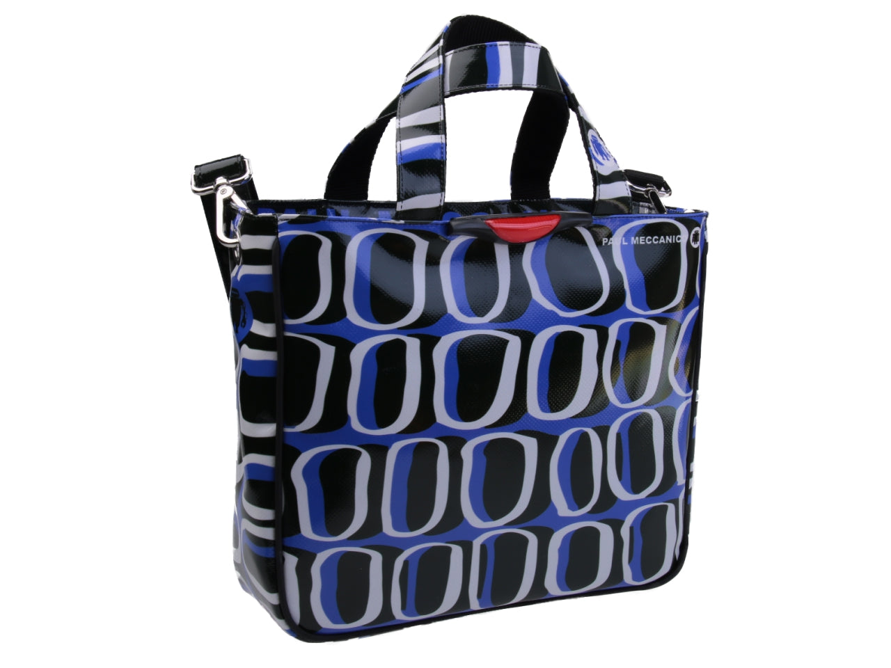 TOTE BAG BLUE, WHITE AND BLACK COLOURS WITH AFRO FANTASY. MODEL GLAM MADE OF LORRY TARPAULIN. - Unique Pieces Paul Meccanico