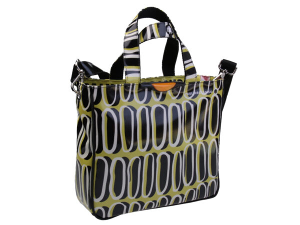 TOTE BAG BLACK, WHITE AND GREEN WITH ETHNIC FANTASY. MODEL GLAM MADE OF LORRY TARPAULIN. - Unique Pieces Paul Meccanico