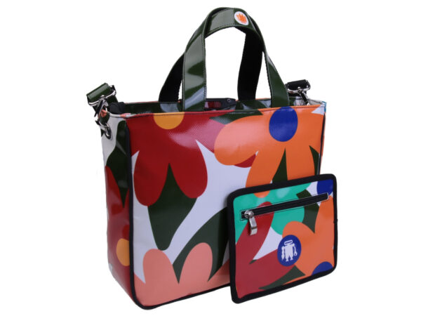TOTE BAG FLORAL FANTASY. MODEL GLAM MADE OF LORRY TARPAULIN. - Unique Pieces Paul Meccanico