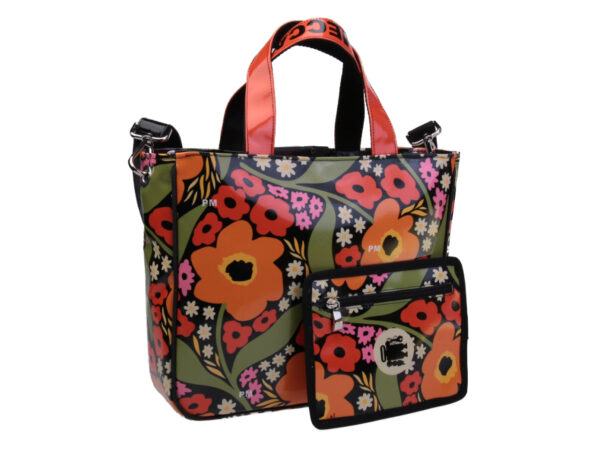 MULTICOLOUR TOTE BAG WITH FLORAL FANTASY. MODEL GLAM MADE OF LORRY TARPAULIN. - Unique Pieces Paul Meccanico