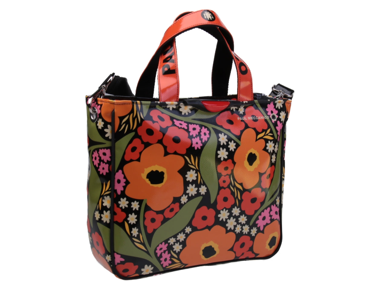 MULTICOLOUR TOTE BAG WITH FLORAL FANTASY. MODEL GLAM MADE OF LORRY TARPAULIN. - Unique Pieces Paul Meccanico