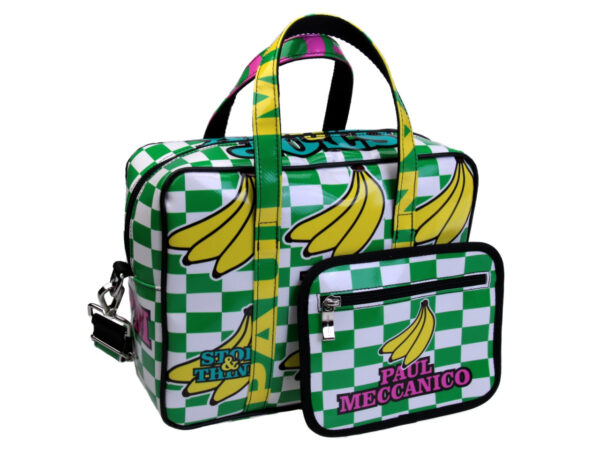 GREEN AND WHITE RECTANGULAR WOMEN'S BAG "BANANAS". MODEL PINCA MADE OF LORRY TARPAULIN. - Unique Pieces Paul Meccanico