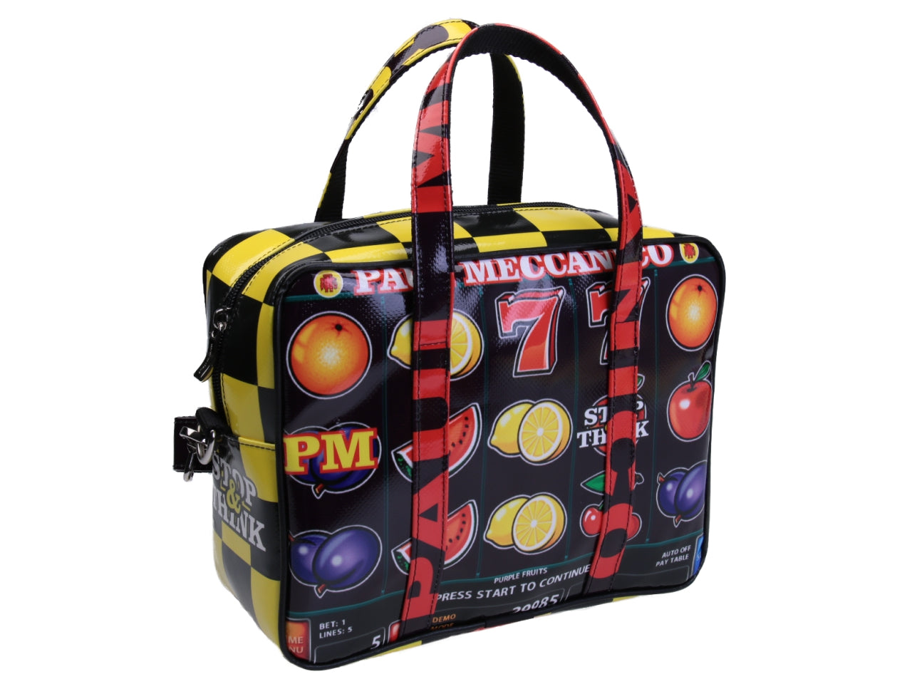 BLACK AND YELLOW RECTANGULAR WOMEN'S BAG "SLOT MACHINE". MODEL PINCA MADE OF LORRY TARPAULIN. - Unique Pieces Paul Meccanico