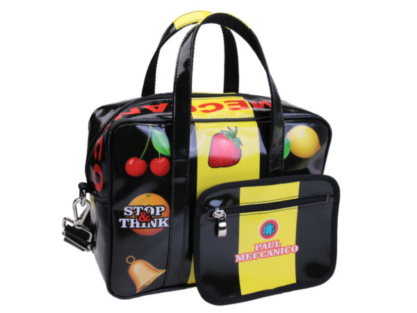 BLACK RECTANGULAR WOMEN'S BAG "SLOT MACHINE". MODEL PINCA MADE OF LORRY TARPAULIN. - Unique Pieces Paul Meccanico