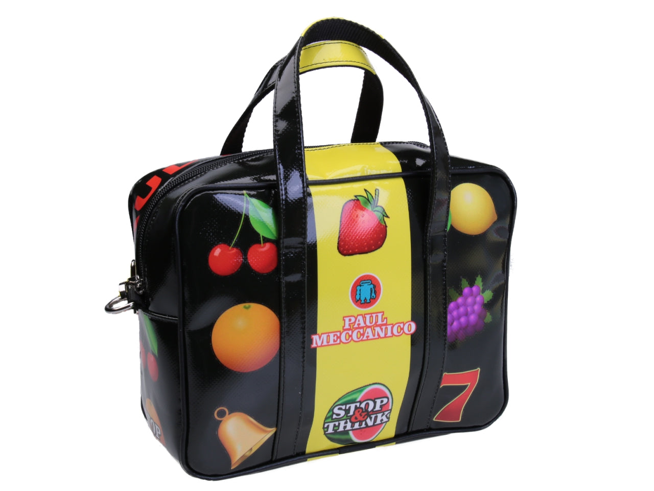 BLACK RECTANGULAR WOMEN'S BAG "SLOT MACHINE". MODEL PINCA MADE OF LORRY TARPAULIN. - Unique Pieces Paul Meccanico
