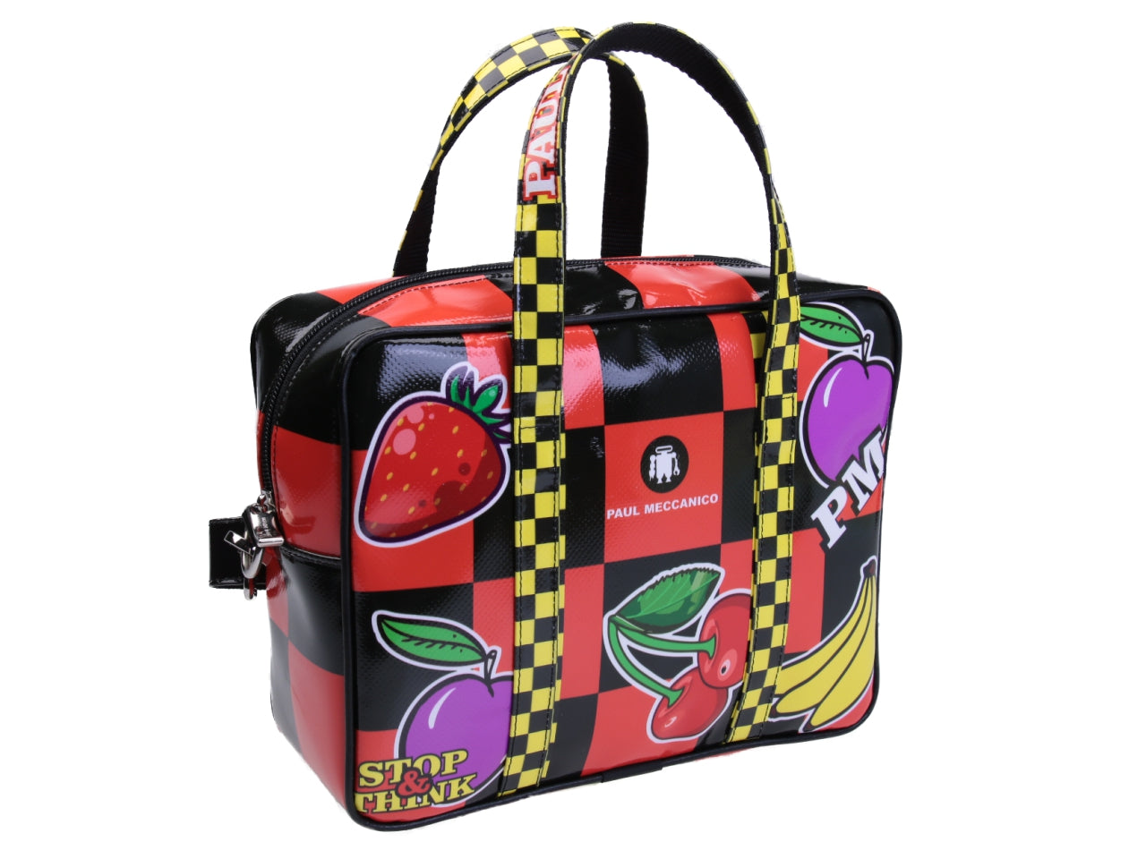 BLACK AND RED RECTANGULAR WOMEN'S BAG "SLOT MACHINE". MODEL PINCA MADE OF LORRY TARPAULIN. - Unique Pieces Paul Meccanico