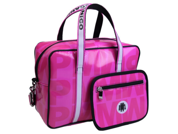 FUCHSIA RECTANGULAR WOMEN'S BAG. MODEL PINCA MADE OF LORRY TARPAULIN. - Unique Pieces Paul Meccanico