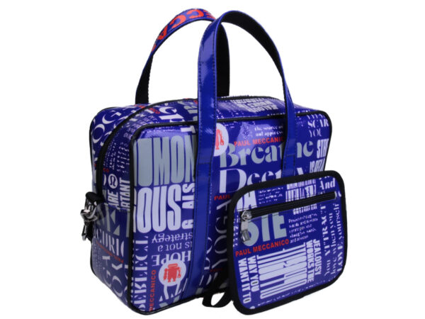 ROYAL RECTANGULAR WOMEN'S BAG TEXT FANTASY. MODEL PINCA MADE OF LORRY TARPAULIN. - Unique Pieces Paul Meccanico