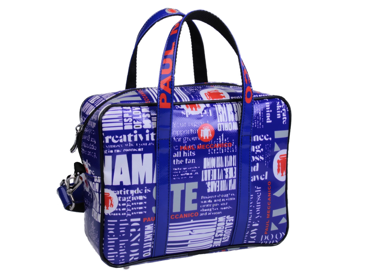 ROYAL RECTANGULAR WOMEN'S BAG TEXT FANTASY. MODEL PINCA MADE OF LORRY TARPAULIN. - Unique Pieces Paul Meccanico