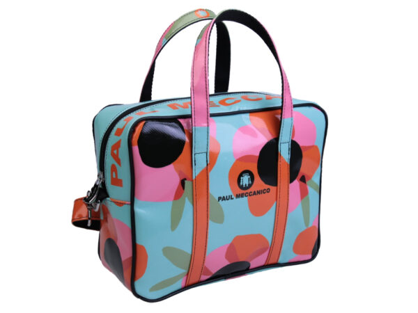 LIGHT BLUE RECTANGULAR WOMEN'S BAG FLORAL FANTASY. MODEL PINCA MADE OF LORRY TARPAULIN. - Unique Pieces Paul Meccanico