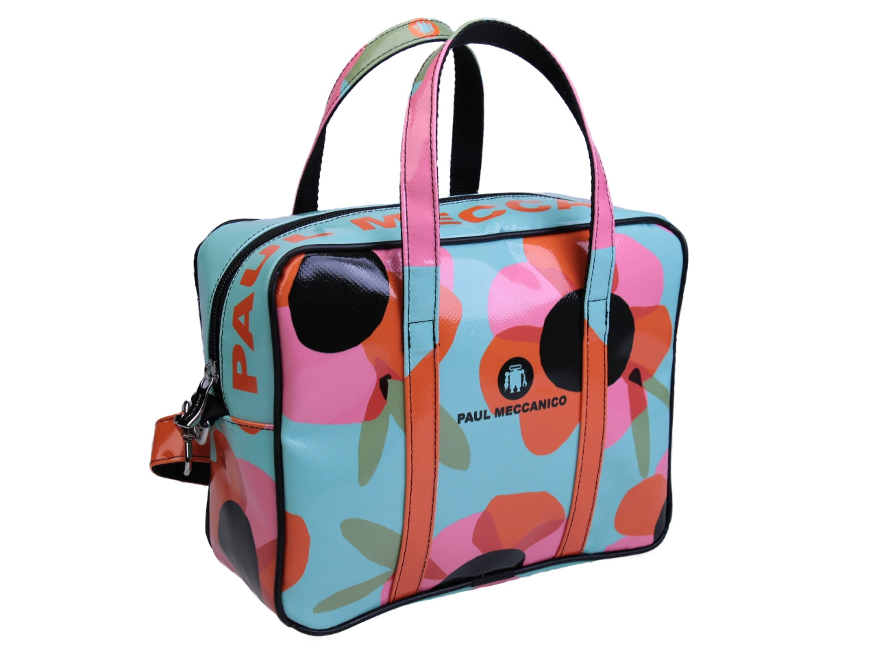 LIGHT BLUE RECTANGULAR WOMEN'S BAG FLORAL FANTASY. MODEL PINCA MADE OF LORRY TARPAULIN. - Unique Pieces Paul Meccanico