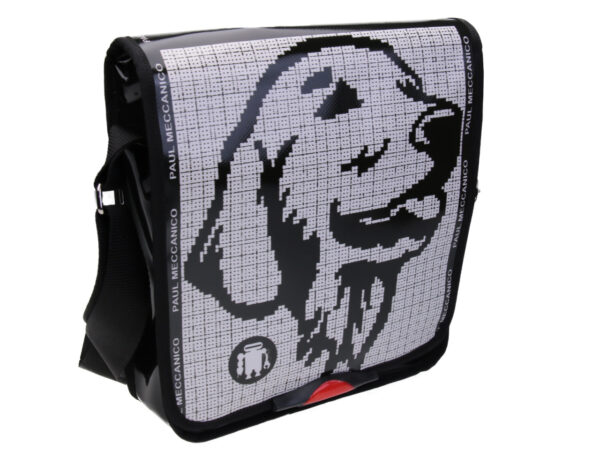 BLACK AND WHITE CROSSBODY BAG. MODEL BAUBAU MADE OFF LORRY TARPAULIN. - Special Edition Paul Meccanico