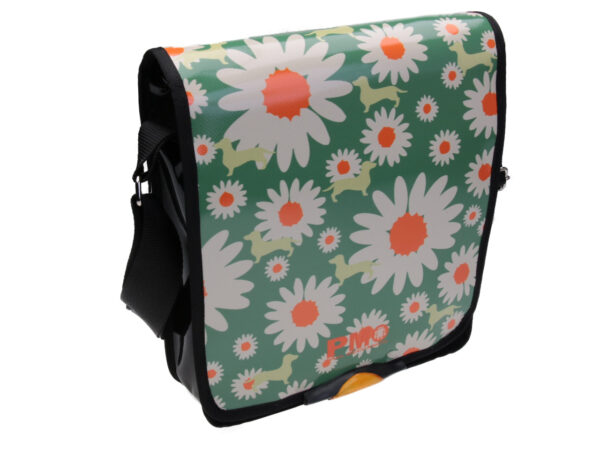 GREEN CROSSBODY BAG WITH FLORAL FANTASY. MODEL BAUBAU MADE OFF LORRY TARPAULIN. - Special Edition Paul Meccanico
