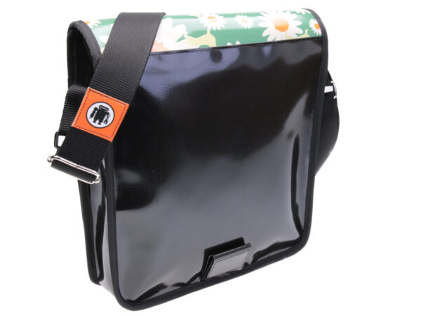 GREEN CROSSBODY BAG WITH FLORAL FANTASY. MODEL BAUBAU MADE OFF LORRY TARPAULIN. - Special Edition Paul Meccanico