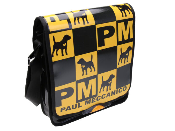 DARK GREEN AND YELLOW CROSSBODY BAG WITH CHESS FANTASY. MODEL BAUBAU MADE OFF LORRY TARPAULIN. - Special Edition Paul Meccanico