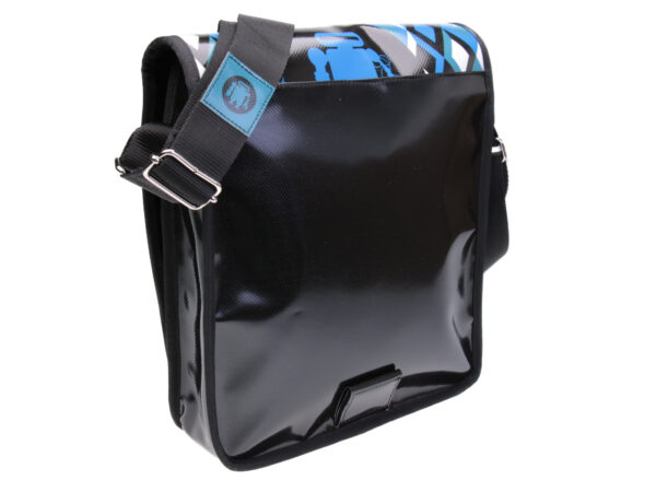 LIGHT BLUE CROSSBODY BAG WITH GEOMETRIC FANTASY. MODEL BAUBAU MADE OFF LORRY TARPAULIN. - Special Edition Paul Meccanico