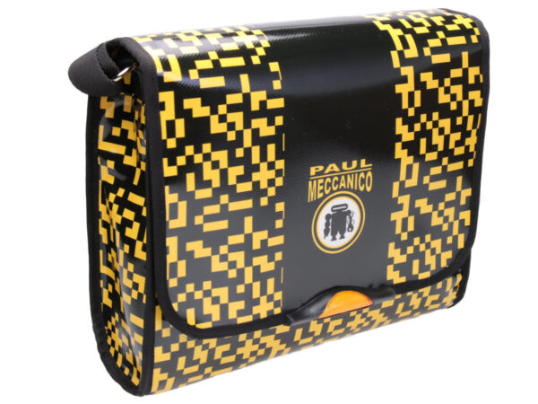 ...BLACK AND YELLOW CROSSBODY BAG TETRIS FANTASY. MODEL BREAK MADE OF LORRY TARPAULIN. - Unique Pieces Paul Meccanico
