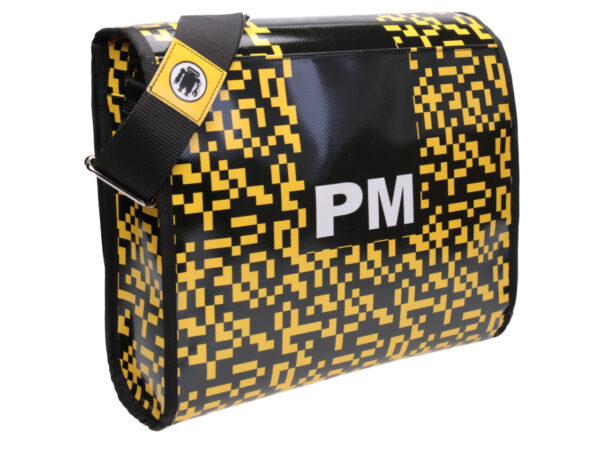 ...BLACK AND YELLOW CROSSBODY BAG TETRIS FANTASY. MODEL BREAK MADE OF LORRY TARPAULIN. - Unique Pieces Paul Meccanico