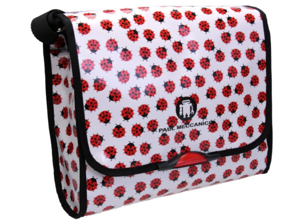 WHITE CROSSBODY BAG "LADYBUGS". MODEL BREAK MADE OF LORRY TARPAULIN. - Unique Pieces Paul Meccanico