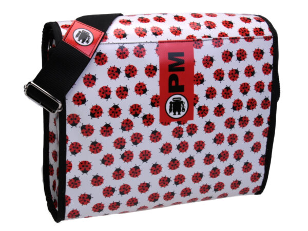 WHITE CROSSBODY BAG "LADYBUGS". MODEL BREAK MADE OF LORRY TARPAULIN. - Unique Pieces Paul Meccanico