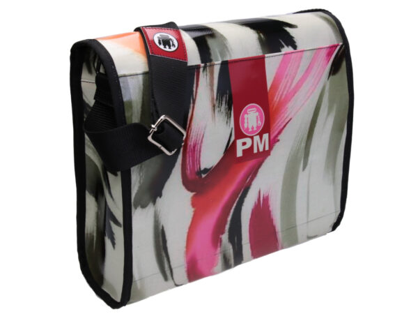 ECRU CROSSBODY BAG WITH CAMOUFLAGE FANTASY. MODEL BREAK MADE OF LORRY TARPAULIN. - Unique Pieces Paul Meccanico