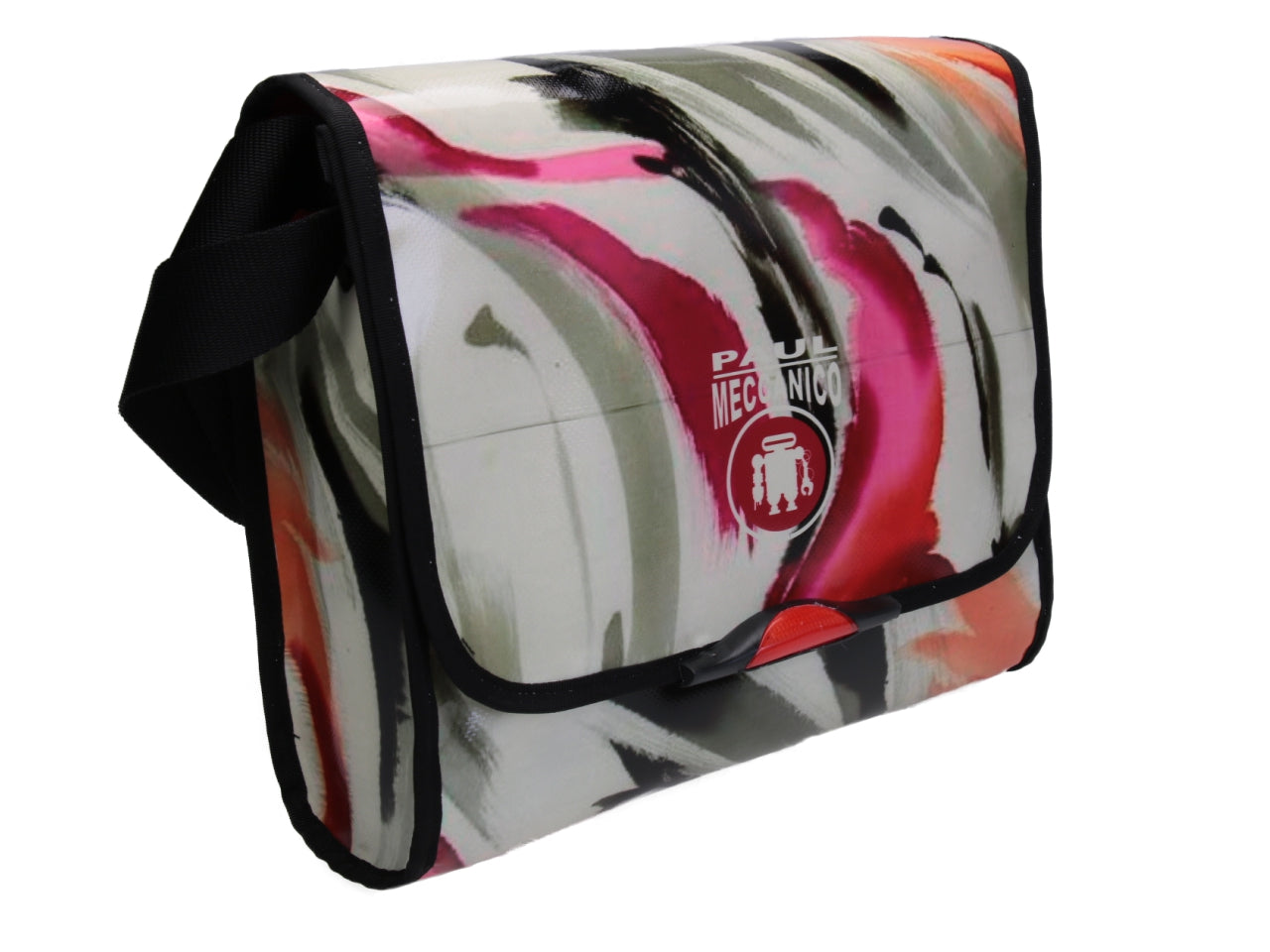 ECRU CROSSBODY BAG WITH CAMOUFLAGE FANTASY. MODEL BREAK MADE OF LORRY TARPAULIN. - Unique Pieces Paul Meccanico