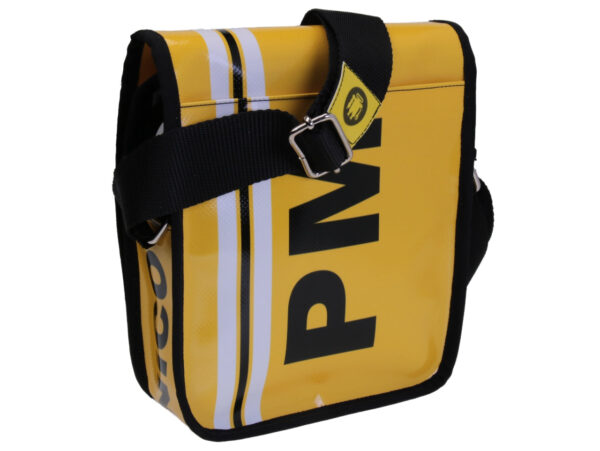 YELLOW CROSSBODY BAG. MODEL MIPOK MADE OF LORRY TARPAULIN.
