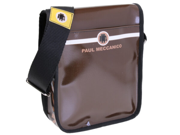 BROWN CROSSBODY BAG. MODEL MIPOK MADE OF LORRY TARPAULIN.