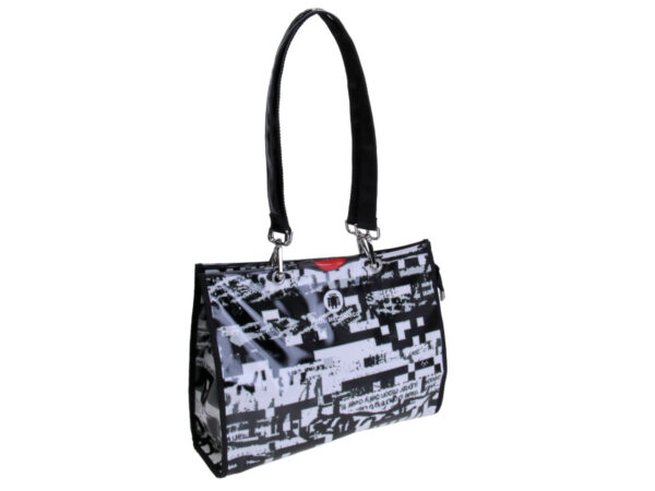 SHOPPER BAG BLACK AND WHITE PIXEL FANTASY. MODEL PEPE MADE OF LORRY TARPAULIN.