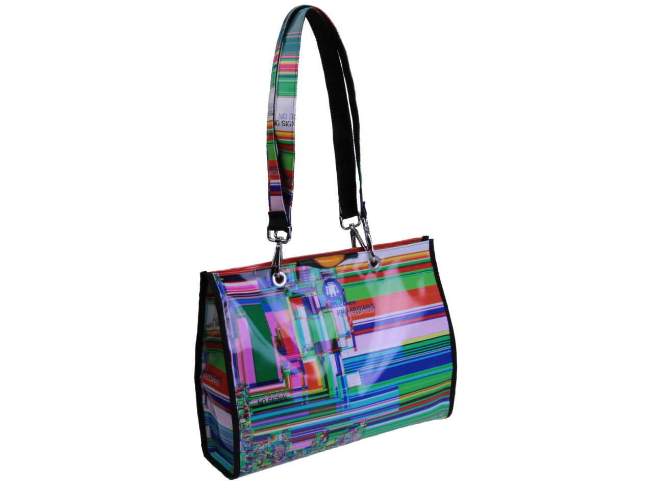 SHOPPER BAG MULTICOLOR "NO SIGNAL". MODEL PEPE MADE OF LORRY TARPAULIN.