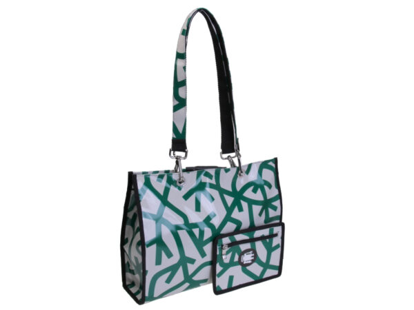 OFF WHITE AND DARK GREEN SHOPPER BAG. MODEL PEPE MADE OF LORRY TARPAULIN.